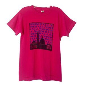 Vintage 50/50 Made in the USA Single Stitch Bright Fuchsia Pink Graphic T-Shirt